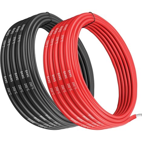 Fil de silicone 8 AWG, 8,37 mm, câble électrique 6 m, 3 m noir et rouge, flexible, 1650 torons, cuivre étamé 0,08 mm, haute température, voiture (1/5)
