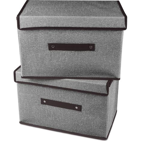 2 Pièces Boîte de Rangement, Caisses de rangement 36cm23cm24cm, pliable avec couvercle, panier de rangement, coffre à jouets(gris) (1/5)