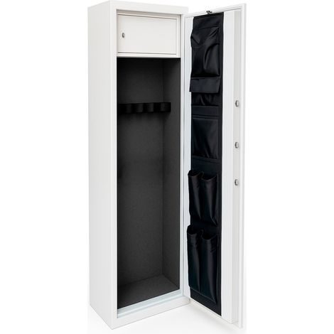 Armadio Blindato Per Armi Portafucili In Acciaio Con Tasca Porta Oggetti Tesoretto Serratura Digitale E Chiave Cassaforte Sicura Bianco Frassinato 148x30x25 Cm 3 Posti (1/3)