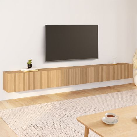 Mueble TV suspendido JULIETTE 270 cm con 3 lamas de madera color roble