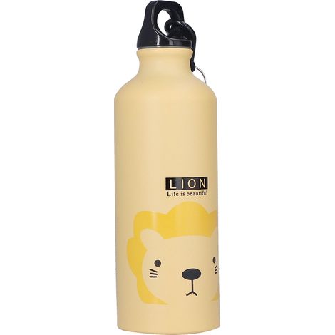 Gourde enfant 500 ml en aluminium isotherme, motif lion jaune, avec un joli dessin animé (1/5)