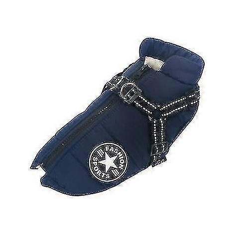 Große Hundejacke mit Geschirr, warme Winterkleidung für Hunde, wasserdicht-S-Blue