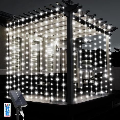 Solar-Vorhang-Lichter, 3 x 3 m, wasserdichte Vorhang-Lichter, 10 Stück Vorhang-Lichter, 8 Modi, 300 LED-Lichterkette mit Fernbedienung, für Hochzeit, Weihnachten, Party, Urlaubsdekoration (1/5)