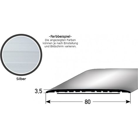 Übergangsprofil "Leopoldsburg" / Übergangsschiene / 80 mm, Typ: 350 (Aluminium eloxiert, mittig gebohrt / selbstklebend)-silber-1000-selbstklebend