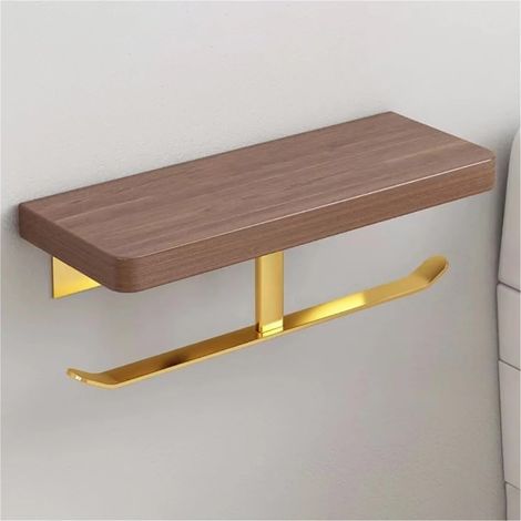 1pc Double Paper Holder With Shelf Gold Wood Wall Mounted Bathroom Kitchen Tissue Holders Walnut Toilet Paper Towel Roll Hange Rrack(Plane 30 cm) (1/5)