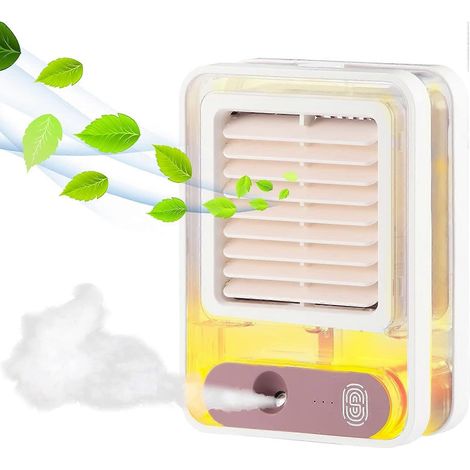 Petit ventilateur de bureau avec brumisateur, veilleuse LED, ventilateur brumisateur électrique à piles (1/4)