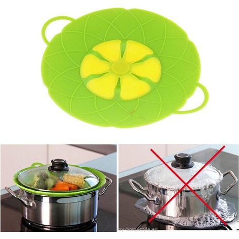 Couvercle de casserole en silicone anti-débordement, vert, 25,5 (1/4)