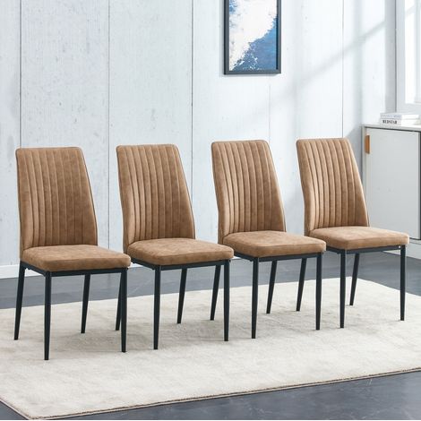 Set de 4 sillas de comedor en tejido tecnico marron y metal negro,43×42.5×92.5cm (1/5)