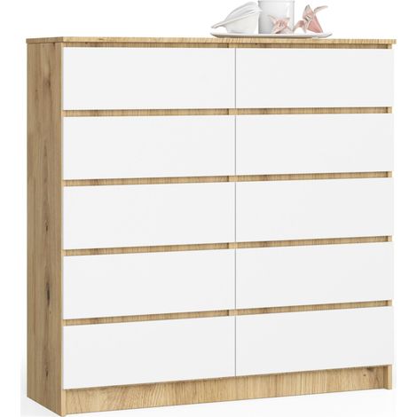 Cómoda AKORD K120 Roble Artisan 120 cm 10 cajones frente en color Blanco 120x40x99 cm (1/5)