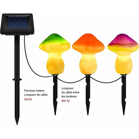 Lampes solaires de jardin champignons multicolores 1 pour 3 sur piquet réf 1927 500 g – Livraison gratuite