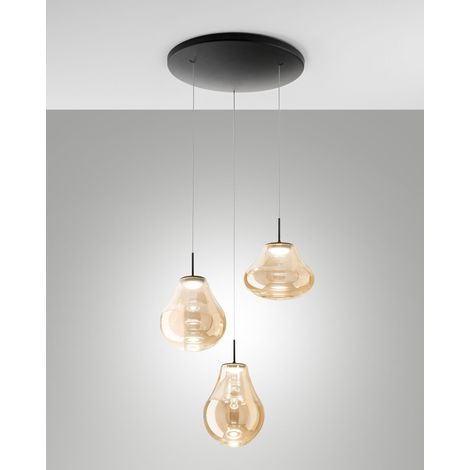 Lampada a Sospensione Deva Ø500mm 42W LED 4530lm CCT 2700K/3000K/4000K Dimmerabile Struttura Metallo e Vetro Borosilicato Ambra - Deva