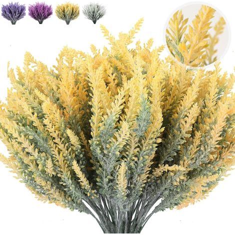 Bouquet di lavanda artificiale, 8 pezzi, fiori e cespugli artificiali resistenti ai raggi UV, rami verdi artificiali, perfetti per matrimoni fai-da-te, decorazioni per interni, giardini e terrazze. (1/5)