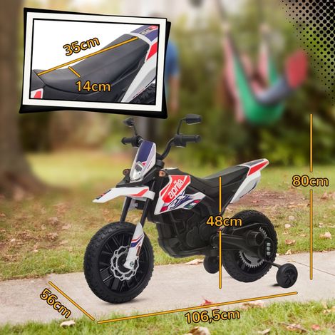 Moto électrique 12V pour enfants avec roulettes stabilisatrices, phares LED, musique, port USB, blanc - Quadrique idéal garçons et filles, jouet motorisé (1/5)