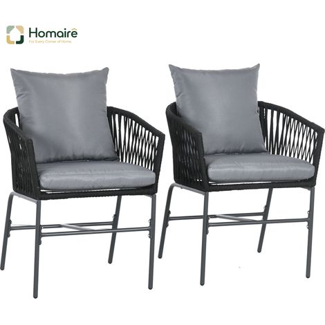 HOMAIRE Set de 2 chaises de jardin avec coussins, style boho, cadre métallique, noir (1/5)
