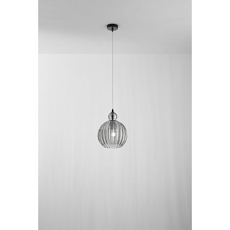 Suspension En Verre Fumé, Design Moderne Avec Structure En Métal Noir Mat, Douille E27, Diamètre 25 Cm, H 182 Cm - Marque Perenz, Luminaire Élégant