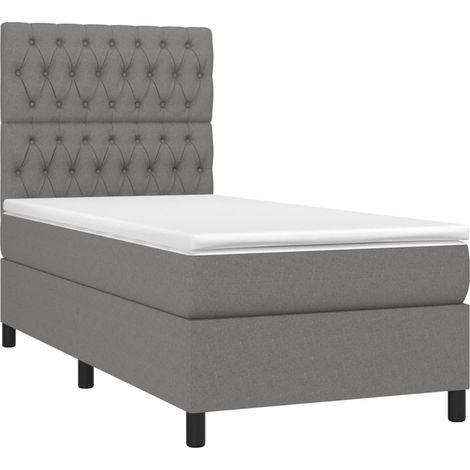 Struttura letto LED con testiera boxspring materasso 100x200 cm tessuto grigio scuro TDL0208439