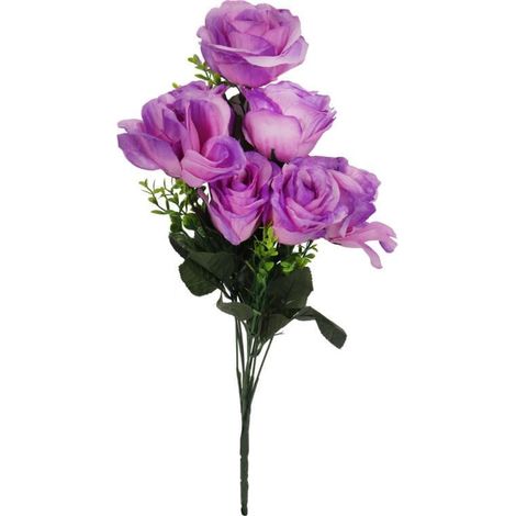 Bouquet de roses violettes et de buis - Décoration réaliste, Hauteur 54 cm (1/4)