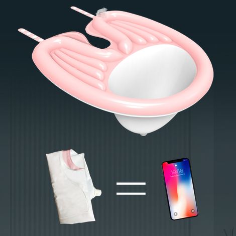 Lavabo gonflable pliable avec bac à shampoing réglable et évacuation d'eau, idéal pour les personnes âgées, les enfants et les femmes enceintes. (1/3)