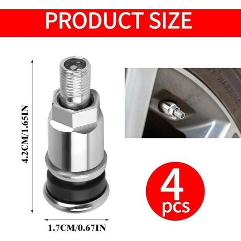 Lot de 4 valves métalliques pour jantes en aluminium, valves en acier argenté pour jantes en aluminium, valve de pneu de voiture 11,3 mm, trou de valve universel, valves de jante pour voiture,