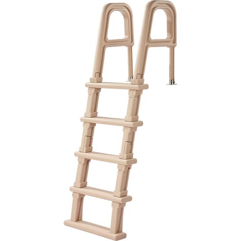 Échelle de Piscine Enterrée 122-137 cm Échelle de Piscine PE avec 5 Marches pour Piscines Intérieur et Extérieur, Charge 136 kg, avec Double Rampe, Marches Larges Antidérapantes, Couleur Taupe (1/5)