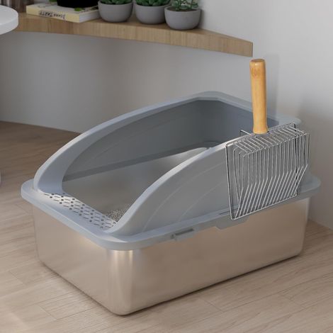 Stainless Steel Litter Tray, Large Stainless Steel Litter Tray with Scoop, Easy to Clean (Grey) (1/5)