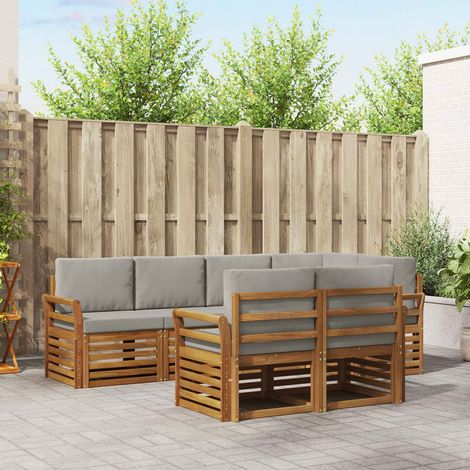 Ecksofa Set 7 pcs Natürlich und Hellgrau Massivholz Akazie (1/5)