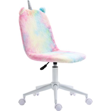 Fluffy Unicorn Office Chair with Mid-Back Swivel Wheel, Cute Desk Chair, Rainbow Multi-Colored (1/5)