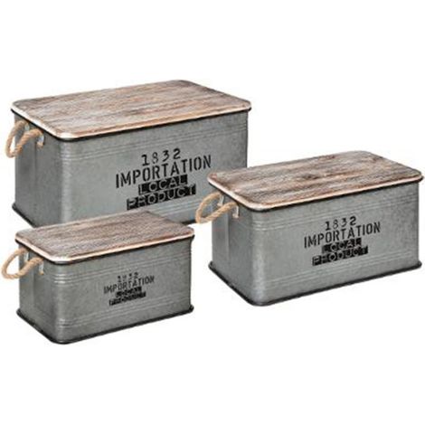 Lot de 3 Malles Déco Vintage "Zinc" 60cm Gris (1/5)