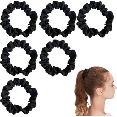 (Schwarz, Pastellfarben) Haargummis – Noname – 6 Stück – Schwarzer Satin – Bequeme Gummibänder – Unisex (1/4)