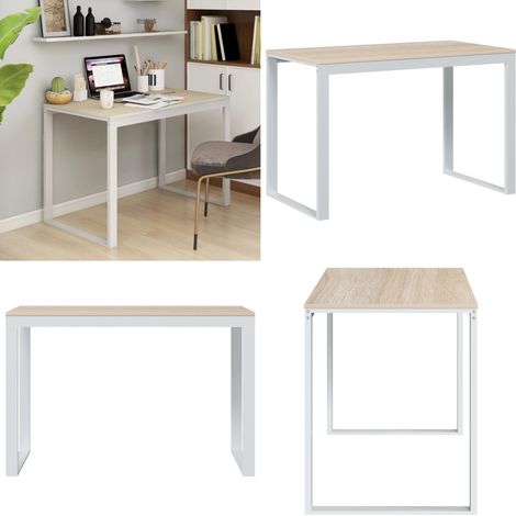 Computertisch Weiß und Eiche-Optik 110x60x73 cm Holzwerkstoff - PC-Tisch - Schreibtisch - Home Office - Bürostuhl - Arbeitsplatz - Home & Living (1/5)