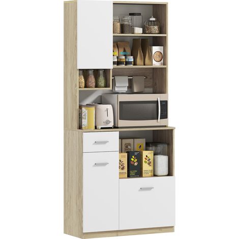 Mobile Dispensa 80x35x180 cm Ripiano con Foro Passacavi Bianco e Rovere (1/5)