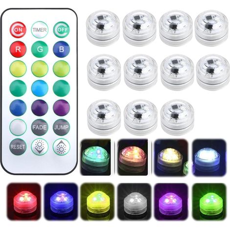 Lot de 10 mini lampes LED submersibles avec télécommande, bougies chauffe-plat colorées à piles, boîtier en ABS étanche, idéales pour décorer une piscine, une fête, Noël, la Saint-Valentin ou un maria (1/5)