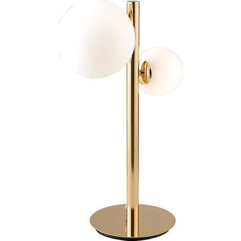 "Lampada da tavolo HERA in metallo oro con due diffusori in vetro bianco" (1/2)