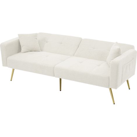 Sofá cama blanco de 175 x 72 x 64 cm, con ángulo ajustable, cojines y compartimentos laterales, ideal para el ocio en casa o para recibir invitados. (1/4)