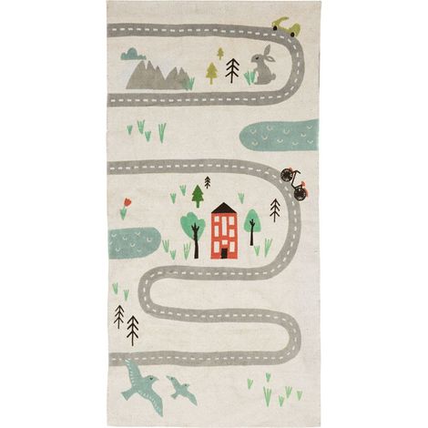 KIDS ROAD - Tapis enfant en coton circuit de voiture multicolore 60x120 (1/5)