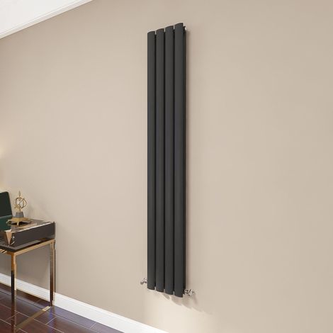 AICA Oval Column Radiator 1600x236mm Central Heating Vertical Double Stylish Black (1/5)