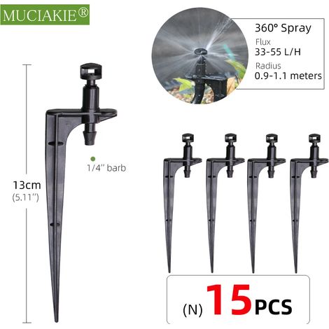 (Lot de 15) 24 types d'arroseurs de jardin avec piquet, goutteurs à réfraction à atomisation réglable, buses à vortex, raccord cannelé 1/4'' (1/5)
