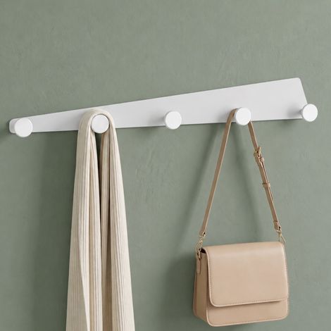 Mai & Mai Porte Manteaux Mural en Alliage d’Aluminium pour Salle de Bain Cuisine Chambre Entrée Accroche Serviette 5 Crochets Patère Murale Anti-chute Blanc 400×50×3 MM Stalo-18
