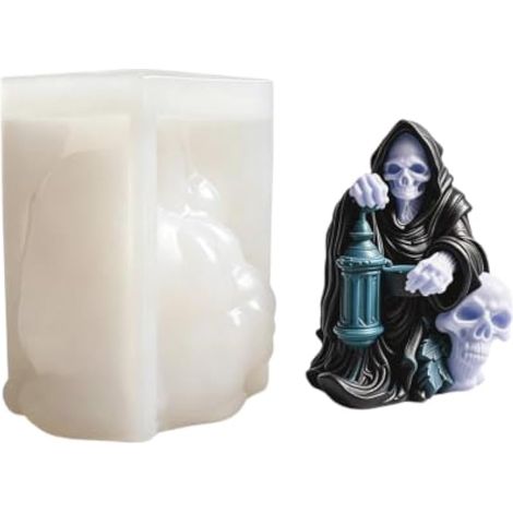 Moule Silicone Crâne Faucheuse, Moule Résine Halloween pour DIY Bougie (1/5)