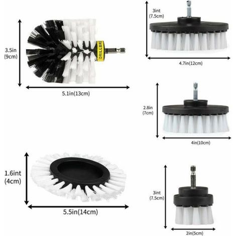 Brosse Nettoyage Perceuse 6 pièces, Brosse pour Perceuse Voiture Carrelage Tapis Baignoire Cuisine Toilettes Blanc (1/3)