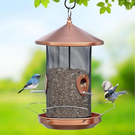 Grande Mangeoire à Oiseaux Sauvages en Cuivre à Suspendre 32cm