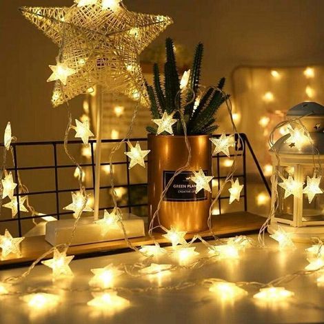 Guirnalda de luces LED, luces LED estrelladas, luces decorativas USB para uso interior y exterior, Navidad, bodas, fiestas, jardín, blanco cálido, 6 m/19,6 pies (1/4)