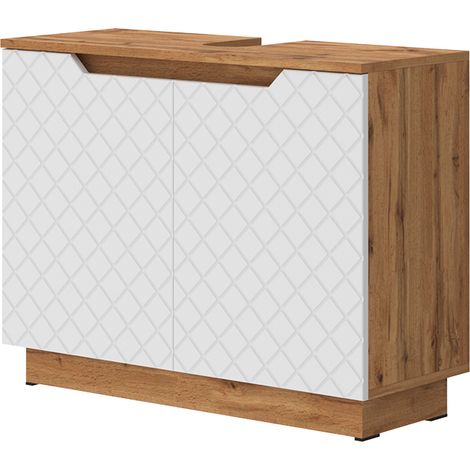 Mueble bajo lavabo Lotta, Roble/blanco con estructura de azulejos, 79.6 x 62.1 cm con 2 puertas, Vicco (1/5)
