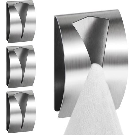 Selbstklebende Küchenhandtuchhalter aus Edelstahl, 4er-Set selbstklebende Haken für Bad, Küche und Haushalt – ohne Bohren. (1/5)
