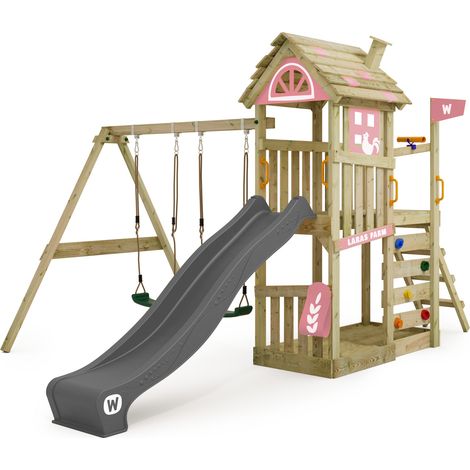 Wickey – Aire de jeux en bois avec toboggan 220 cm – Mur d'escalade et bac à sable intégré – Résistant aux intempéries – Pour enfants de 3 à 10 ans