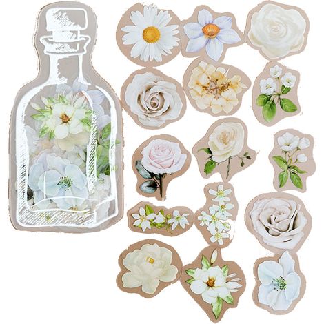 35 autocollants PET haute transparence fleurs blanches décoratifs pour DIY scrapbooking agendas calendriers (1/5)
