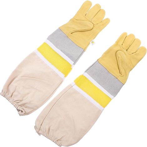 Moufles D’apiculture Protection en Peau de Mouton et Toile , , Flexibles et Réutilisables les Piqûres pour Apiculteurs (1/5)