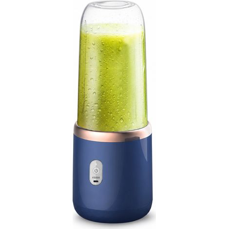 Blender Portable Rechargeable Bleu, Gobelet Individuel sans Couvercle, 6 Lames, pour Jus de Fruits (1/5)