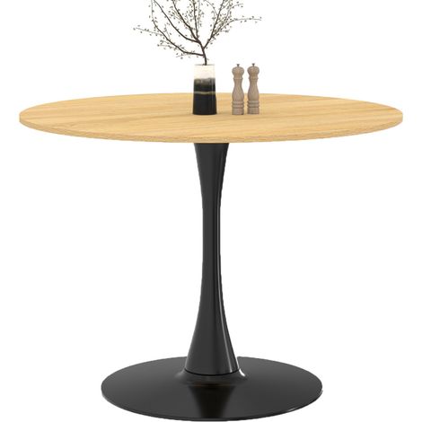 Idmarket – Table à manger ronde 100 cm – 4 personnes – Pied tulipe en métal noir – Plateau effet bois – Idéale pour petits espaces