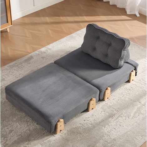 Sofá convertible 1 plaza en pana gris oscuro, estructura de madera, 90 x 86 x 84 cm DESVIAE (1/5)